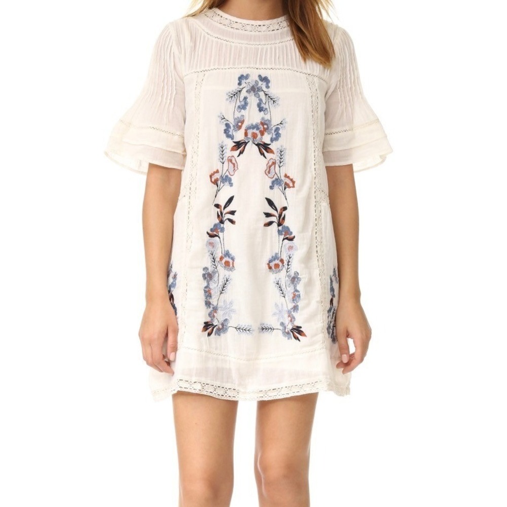 Free People Ivory Embroidered Gauze Mini Dress Boho Lace Trim XS NWOT - Picture 9 of 10